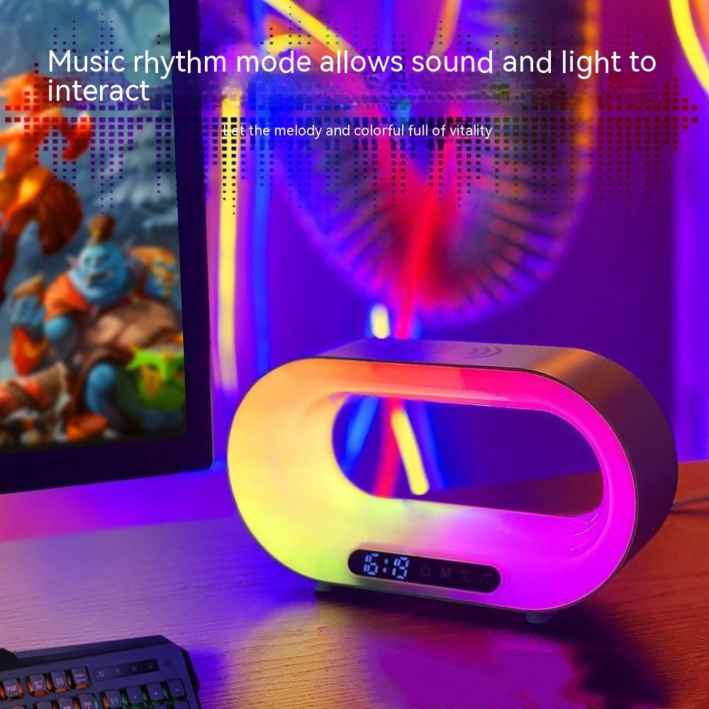 Lámpara de escritorio con luz nocturna LED multifunción 3 en 1, control por aplicación, ambiente RGB, cargador inalámbrico multifuncional inteligente, reloj despertador