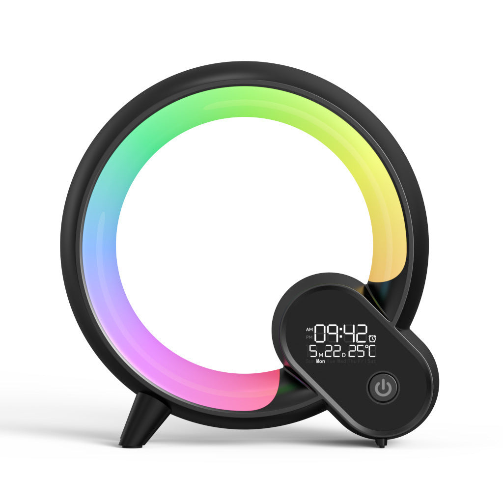 Reloj despertador con pantalla digital analógica y luz Q creativa con sonido de amanecer y Bluetooth, despertador inteligente con luz ambiental colorida