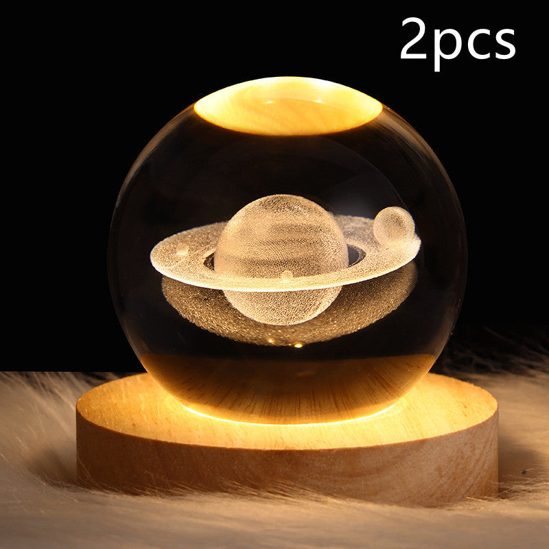 Lámpara de mesa con forma de bola de cristal y luz nocturna LED, con forma de galaxia, planeta y luna en 3D, para decoración del hogar y el dormitorio, para fiestas infantiles, regalos de cumpleaños