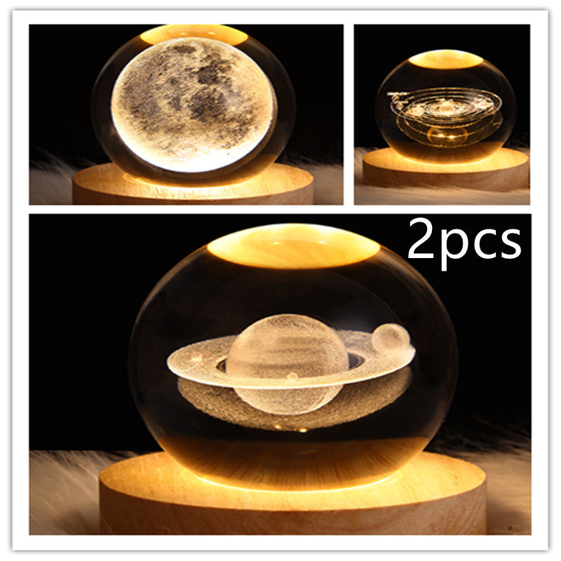 Lámpara de mesa con forma de bola de cristal y luz nocturna LED, con forma de galaxia, planeta y luna en 3D, para decoración del hogar y el dormitorio, para fiestas infantiles, regalos de cumpleaños