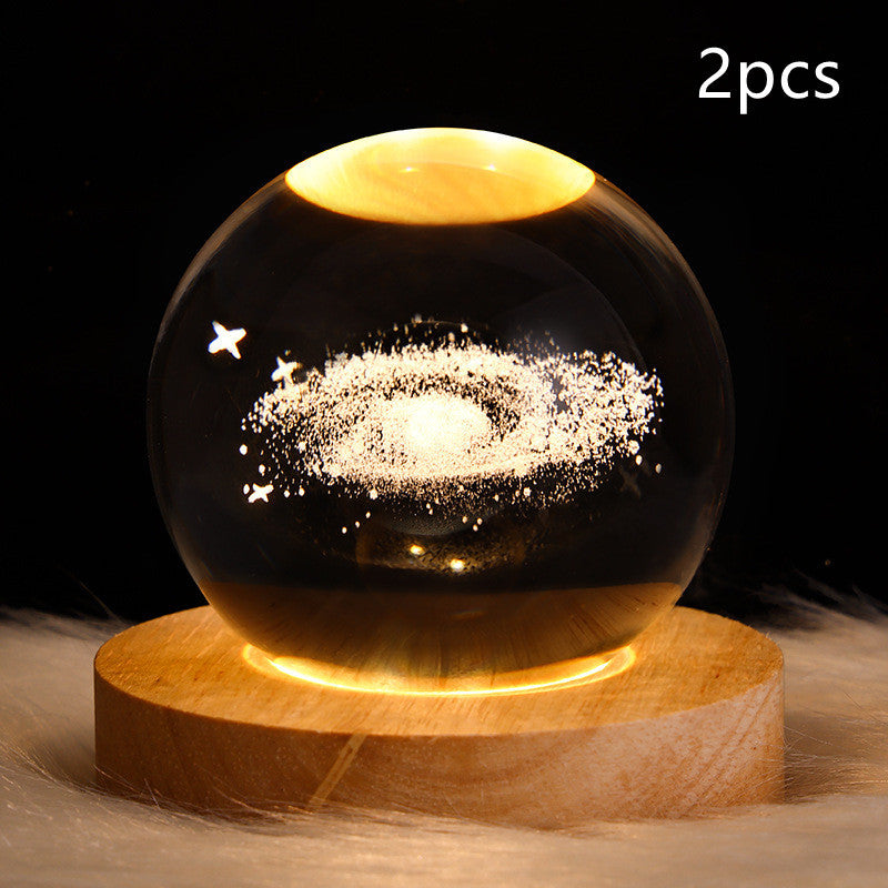 Lámpara de mesa con forma de bola de cristal y luz nocturna LED, con forma de galaxia, planeta y luna en 3D, para decoración del hogar y el dormitorio, para fiestas infantiles, regalos de cumpleaños