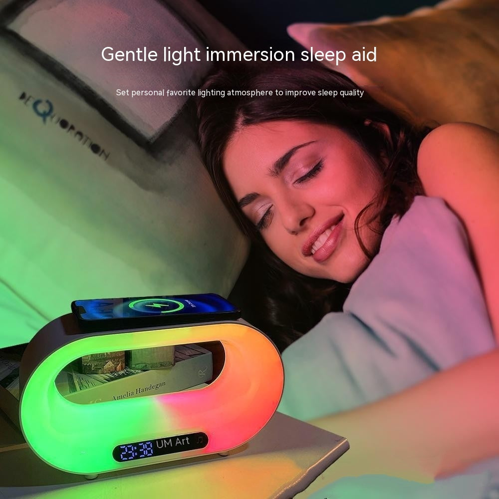 Lámpara de escritorio con luz nocturna LED multifunción 3 en 1, control por aplicación, ambiente RGB, cargador inalámbrico multifuncional inteligente, reloj despertador