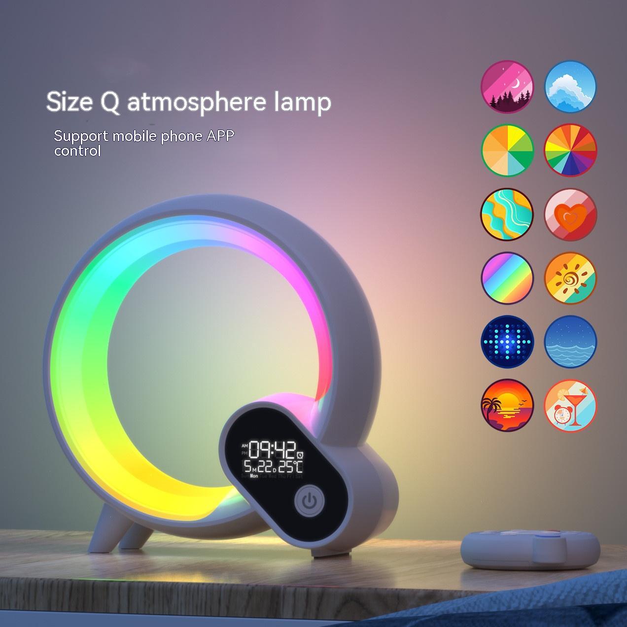 Reloj despertador con pantalla digital analógica y luz Q creativa con sonido de amanecer y Bluetooth, despertador inteligente con luz ambiental colorida